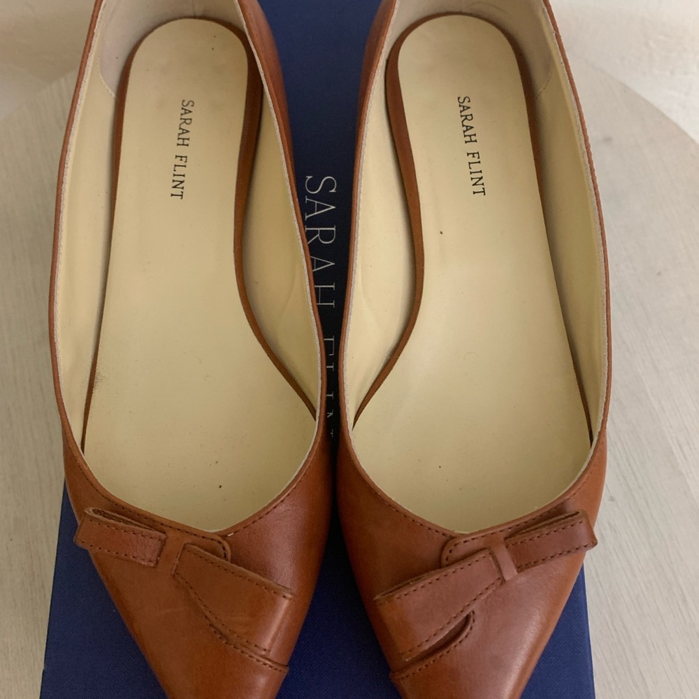 Sarah Flint Natalie Saddle Vachetta Congnac Leather Flats with Bow